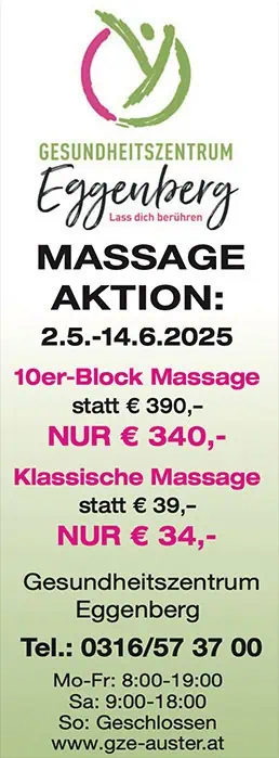Massageaktion für das Frühjahr 2025, 10er Block Massage statt €390 für nur €340.